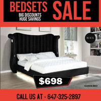 Good Quality Velvet Platform Bed in Black on Sale !!