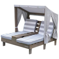 Arlmont & Co. Wooden Outdoor Double Chaise Lounge