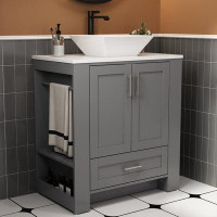 Winston Porter Contemporary Grey Bathroom Vanity Cabinet With Vessel Sink