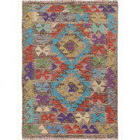 1800GETARUG 2'7" x3'10" colourful reversible afghan kilim flat weave pure wool hand woven oriental rug sh57547