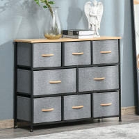 Rebrilliant Homcom 8-drawer Light Grey Dresser: 3-tier Fabric Chest, Steel Frame Storage Unit For Bedroom, Hallway