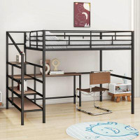 Mason & Marbles Cobberas Full Size Metal Loft Bed with Desk and Lateral Storage Ladder