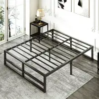 Alwyn Home Alwyn Home Queen Size Metal Platform Bed Frame With Solid Metal Slat Support, Black