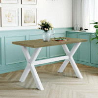 Gracie Oaks Farmhouse Rustic Wood Kitchen Dining Table With X-Shape Legs