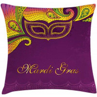 East Urban Home Ambesonne Mardi Gras Throw Pillow Cushion Cover, Colourful Lace Style Corner Ornaments Calligraphy And D