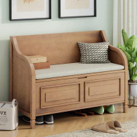 Alcott Hill Rustic Style Solid Wood Entryway Multifunctional Storage Bench With Safety Hinge