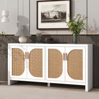 Dovecove TV Stand, Entertainment Centers For 65-Inch TV With Rattan Doors,  Adjustable Shelves-30.3" H x 59.1" W x 13.8"