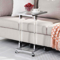 Wrought Studio C-Shape Square Acrylic Side Table Sofa Table With Glass Top And Metal Base 25.35" H x 17.72" W x 12.6" D
