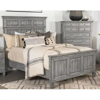 Rosalind Wheeler Wooden Eastern King Size Panel Bed In Grey