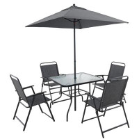 Ebern Designs Outdoor Patio Dining Set for 4 People, Metal Patio Furniture Table and Chair Set with Umbrella