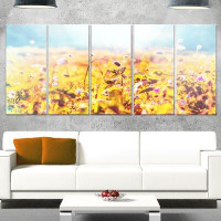 Design Art 'Little Mountain Flowers on Sunny Day' 5 Piece Photographic Print on Metal Set