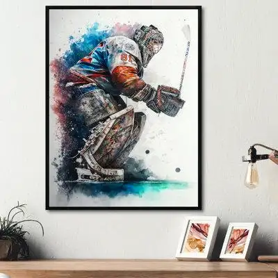 Cette magnifique toile «Hockey Gardien sur glace pendant le jeu IV» est imprimée à l'aide d'une encr...