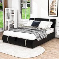 Brayden Studio Bethyn Queen Upholstered Faux Leather Platform bed with a Hydraulic Storage System