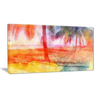 Made in Canada - East Urban Home 'Red Retro Palm Trees' Photographic Print on Canvas