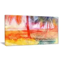 Made in Canada - East Urban Home 'Red Retro Palm Trees' Photographic Print on Canvas