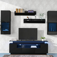 Ivy Bronx 5 Pieces Floating TV Stand Set, High Gloss Wall Mounted Entertainment Center