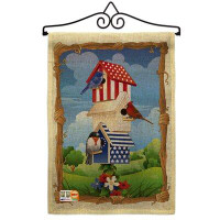 The Holiday Aisle® One Star Spangled Birdhouse American Patriotic 2-Sided Burlap 19 x 13 in. Garden Flag
