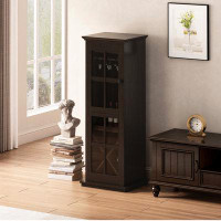 Winston Porter Modern Glass Door Wine Cabinet With Three-layer Design, With Drawer And X-shaped Wine Rack, For Living Ro