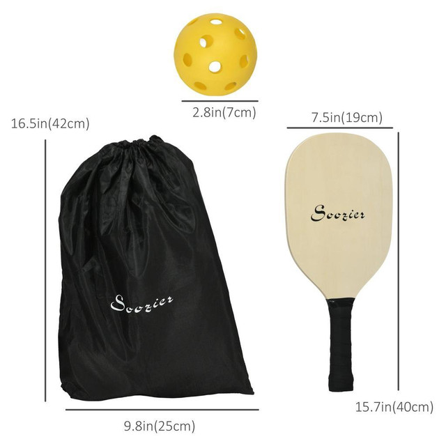WOOD PICKLEBALL PADDLES, PICKLE BALLS RACKET SET OF 4 WITH 4 BALLS AND CARRYING BAG in Exercise Equipment - Image 4