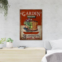 Trinx Gardening Tools And Plants - Blooming With Love - 1 Piece Rectangle Graphic Art Print On Wrapped Canvas