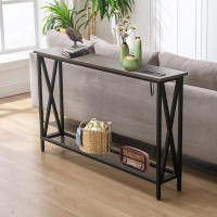 17 Stories Console Table Sofa Entryway Couch Table with USB Power Outlet for Living Room Hallway Mesh Shelf