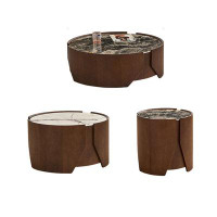 RARLON Supercrystalline stone tea table round simple modern living room solid wood edge several