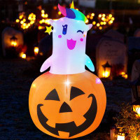 SEASONBLOW SEASONBLOW 6 Ft Halloween Inflatable Unicorn In Pumpkin With Colour Changing LED Light Decoration Blow Up Dec
