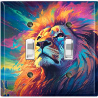 WorldAcc Metal Light Switch Plate Outlet Cover (Elegant Lion Colorful Night Sky - Double Toggle)