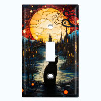 WorldAcc Metal Light Switch Plate Outlet Cover (Halloween Black Cat Spooky Church - Single Toggle)