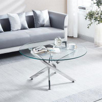 Wrought Studio Modern Round Tempered Glass Coffee Table With Stainless Steel Legs-17.72" H x 35.43" W x 35.43" D
