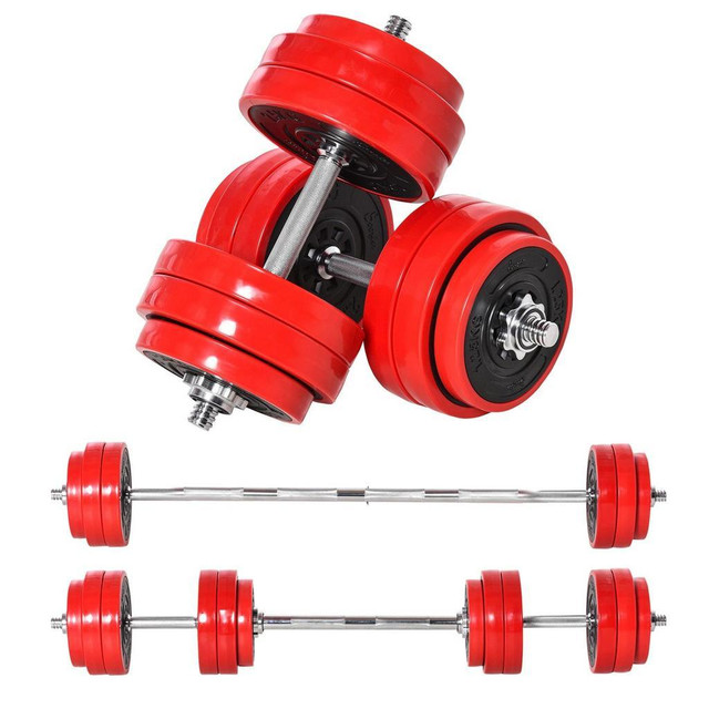 66LBS 2-IN-1 DUMBBELL &amp; BARBELL ADJUSTABLE SET STRENGTH MUSCLE EXERCISE FITNESS PLATE BAR CLAMP ROD HOME GYM SPORTS in Exercise Equipment