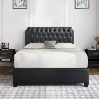 Red Barrel Studio Wolsky Black Queen Panel Bed With Tufted Headboard