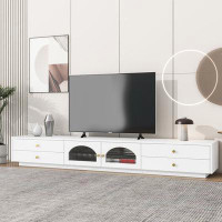 Latitude Run® Exquisite TV Stand: TVs Up to 95'' with Fluted Glass Doors, Versatile Storage,Tempered Glass Shelf