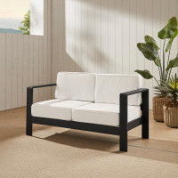 Ebern Designs Saylem 56.5'' Wide Outdoor Rectangle Loveseat with Cushions