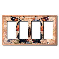 WorldAcc Metal Light Switch Plate Outlet Cover (Colourful Monarch Butterfly Damask Letter - Quadruple Rocker)
