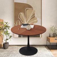 Brayden Studio Modern Minimalist Dining Table With Iron Round Base And Woodgrain Printed Tabletop