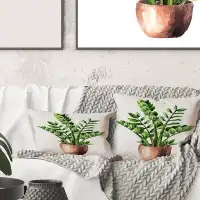 East Urban Home Square,Zamioculcas Tropical Plant With Green Leaves - Traditional Printed Throw Pillow