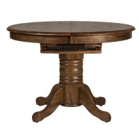 Ophelia & Co. Manistee Butterfly Leaf Rubberwood Solid Wood Pedestal Dining Table