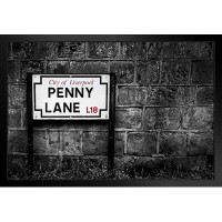 Trinx Penny Lane City Of Liverpool England Street Sign Photo Art Print Black Wood Framed Poster 20X14