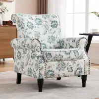 House of Hampton Eterniti 33“ W Floral Accent Chair with Nailhead Trim/Wood Legs/Removable Cushion