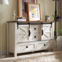Gracie Oaks Gracie Oaks 48" Wide Farmhouse White 4-Drawer Dresser Chests Organizer With Barn Door For Bedroom, Living Ro