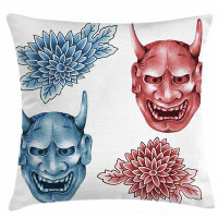 East Urban Home Ambesonne Kabuki Mask Throw Pillow Cushion Cover, Different Coloured Masks Of Japanese Demoness Ornate F