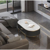 Everly Quinn Modern Coffee Table With Sintered Stone Top And Drawer