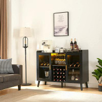Wrought Studio LED Wine Bar Cabinet, Home Coffee Cabinet with Wine and Glass Rack