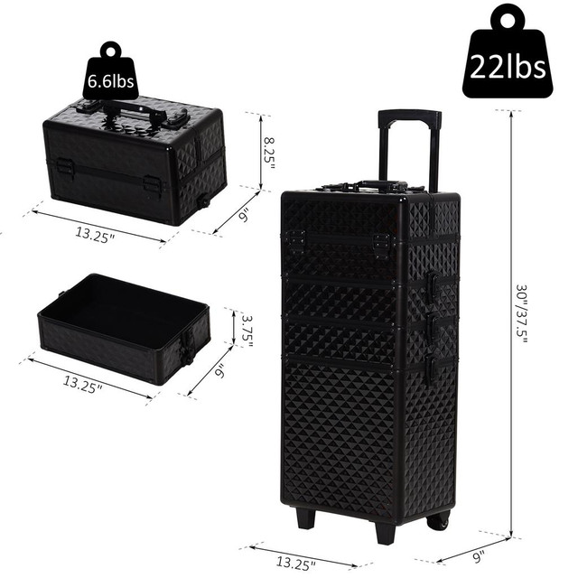 Makeup Case Trolley 13.25" x 9" x 30"/37.5" Black in Health & Special Needs - Image 3