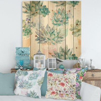 East Urban Home Pastel Toned Succulent Housplants - Traditional Print On Natural Pine Wood