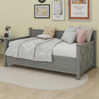 Gracie Oaks Twin Size Daybed With 2 Large Drawers, X-Shaped Frame, Modern And Rustic Casual Style Daybed