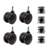 Outwater 1-1/4" Square Double Star Caster Inserts | 5/16-18 X 3/4" Threaded Stem | 2" Black Swivel Non Hooded Die Cast M