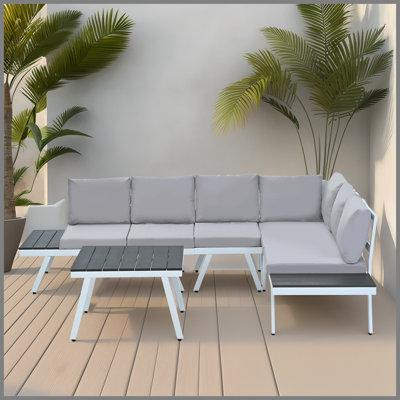 Latitude Run® Modern 5-Piece Aluminum Outdoor Patio Furniture Set With End Table in Patio & Garden Furniture