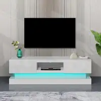 Ivy Bronx 63Inch  WHITE Morden TV Stand With LED Lights,High Glossy Front TV Cabinet,Can Be Assembled In Lounge Room, Li